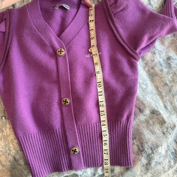 Herlian Daisy Cropped Short Cardigan Sweater‎ Sz S Purple Knit  Feminine Dainty - Picture 13 of 14